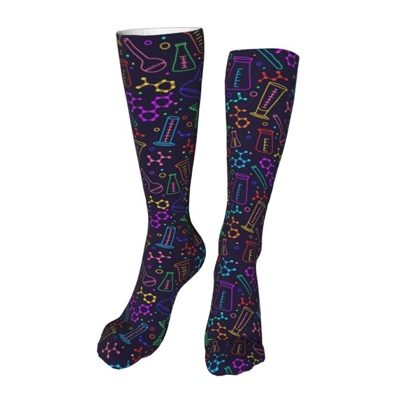Rateoe Chemistry Science print Women's Men's Novelty 20in Crew Socks Cotton Socks Knee High Socks for Walking,Running,Nurses,Pregnancy-One Size
