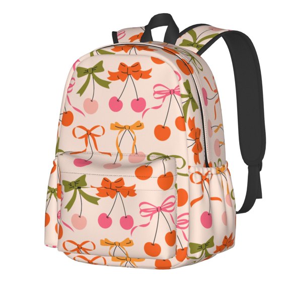 Rateoe Cherries And Bows Pattern Student Backpack,Backpack for School,Lightweight Bag,Travel Backpack,Outdoor Backpack,Large Capacity Backpack