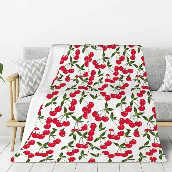 Rateoe Cherry_1 Pattern Flannel Throw Blanket, Ultra-soft Blanket for Bed, Couch, Car, Hypoallergenic Anti-pilling blanket-60"x50"(Vertical)