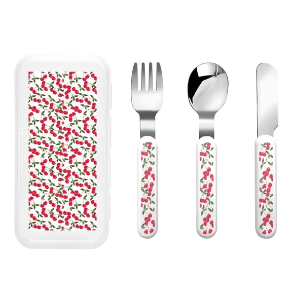 Rateoe Cherry_1 for Stainless Steel Kids Silverware Set - Child and Toddler Safe Flatware - Children's Knife, Fork And Spoon Set