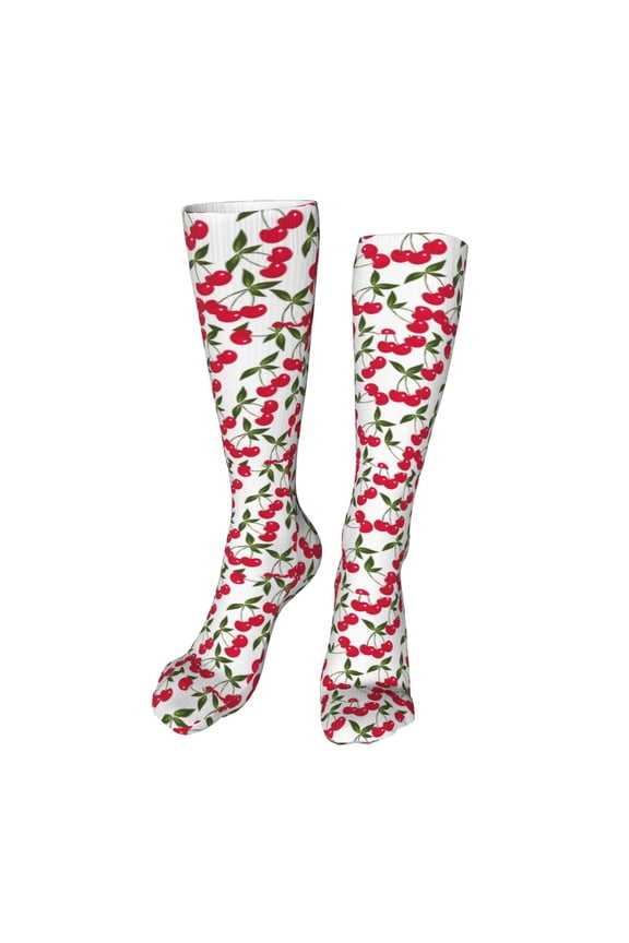 Cherry_1 print Women's Men's Novelty 20in Crew Socks Cotton Socks Knee High Socks for Walking,Running,Nurses,Pregnancy-One Size
