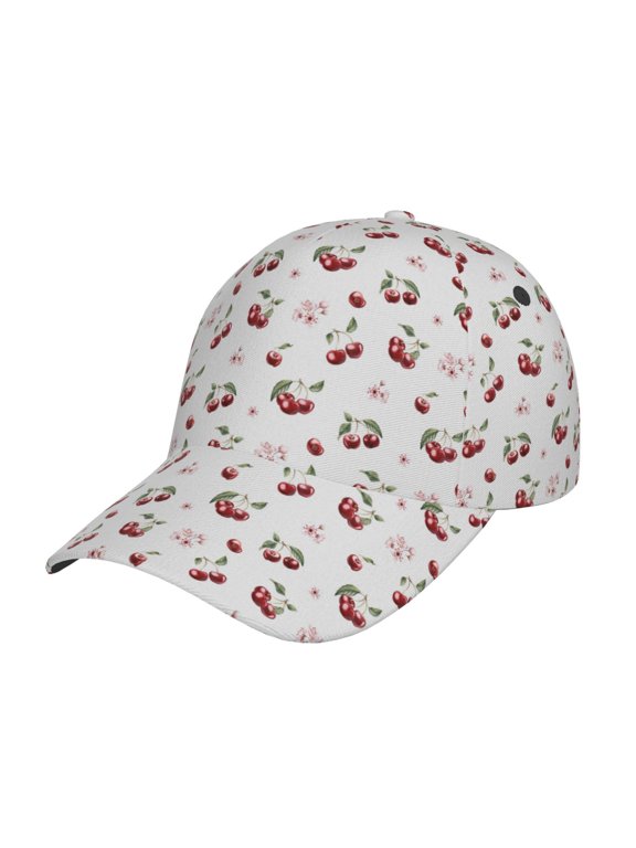 Cherry Berries Pattern Mens Baseball Cap Adjustable Curved Brim Hat, Soft Cotton Sports Cap for Outdoor, Casual, and Everyday Wear, Comfortable & Breathable