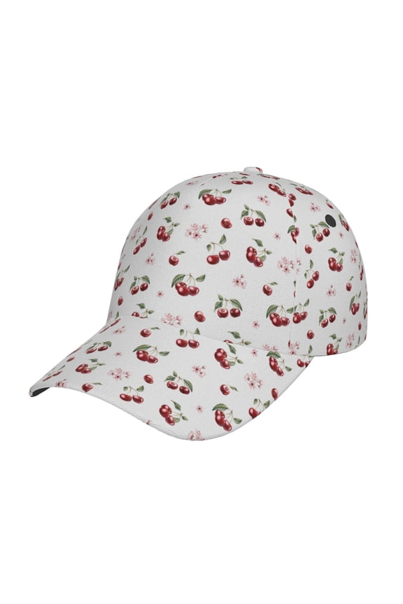 Cherry Berries Pattern Mens Baseball Cap Adjustable Curved Brim Hat, Soft Cotton Sports Cap for Outdoor, Casual, and Everyday Wear, Comfortable & Breathable