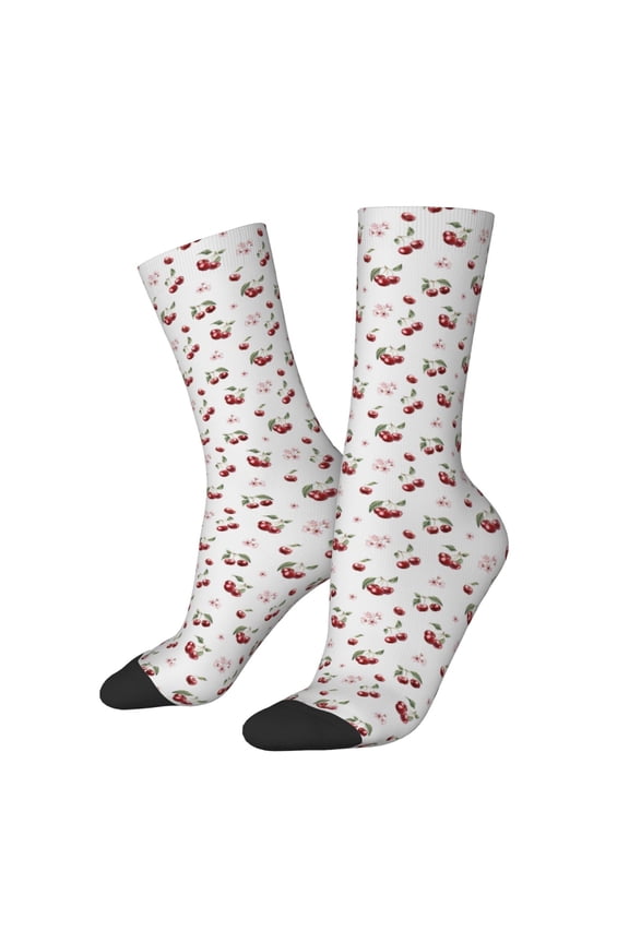 Cherry Berries for Women Casual Calf Socks - Cute Crew Socks - Thin Soft Above Ankle Socks Size 5-11