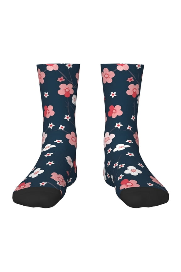 Cherry Blossoms Pattern Children's Socks, Socks Gifts ,kids Crew Soft Cotton Socks , Moisture-Wicking, Durable, Ideal for Daily Wear & Sports
