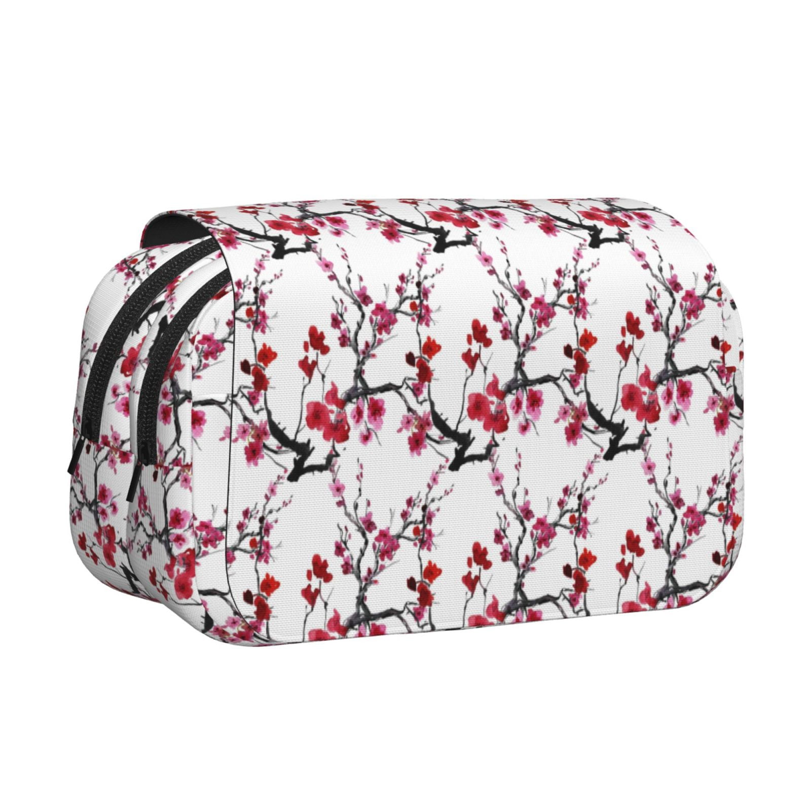 Rateoe Cherry Blossoms Pattern Double Clamshell Pen Case, Storage Organizer with Two Zipper Compartments– Holds Up to 50 Pencils & Pens