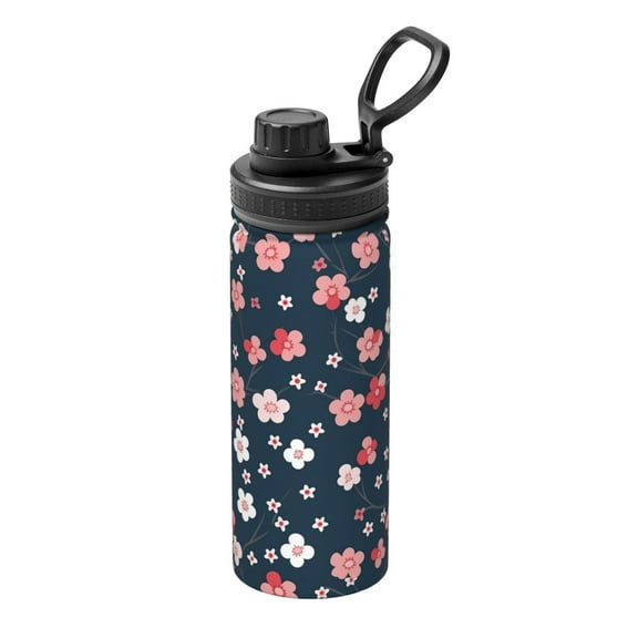 Rateoe Cherry Blossoms Printed 18oz Sports Insulated Water Bottle, Double-Wall Stainless Steel Kettle with Leak-Proof Cap and Carry Loop, BPA-Free for Outdoor, Gym, Camping, and Travel