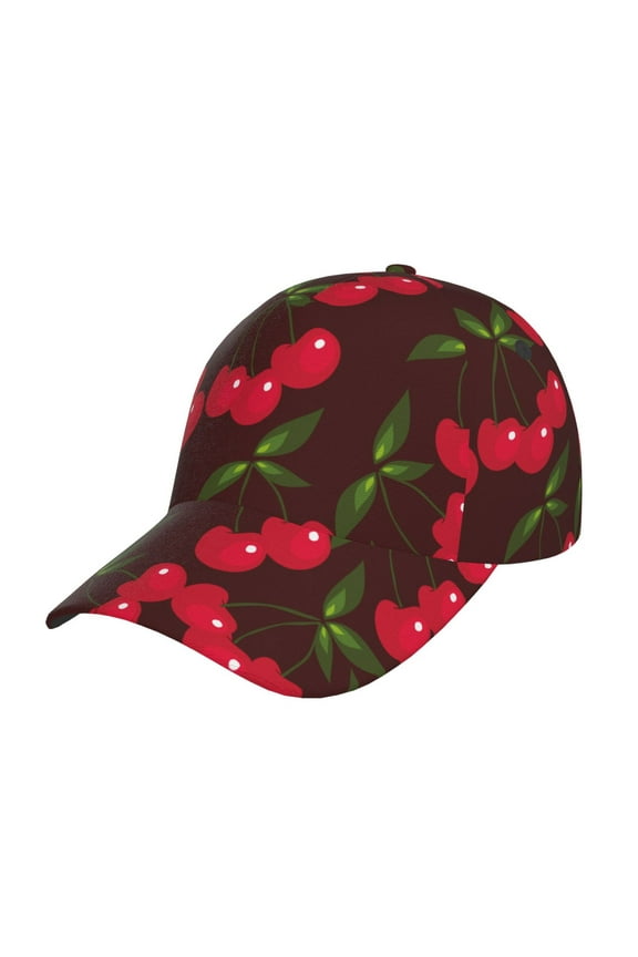 Cherry Pattern Baseball Cap Outdoor Cap Mountain Dad Hat - Unstructured Soft Cotton Cap-Adjustable UV Protection Cap