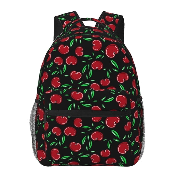 Rateoe Cherry Pattern Casual Backpack for School, Work, Travel – Adjustable Straps, Multiple Compartments – Ergonomic Design, Fits Laptops and Tablets