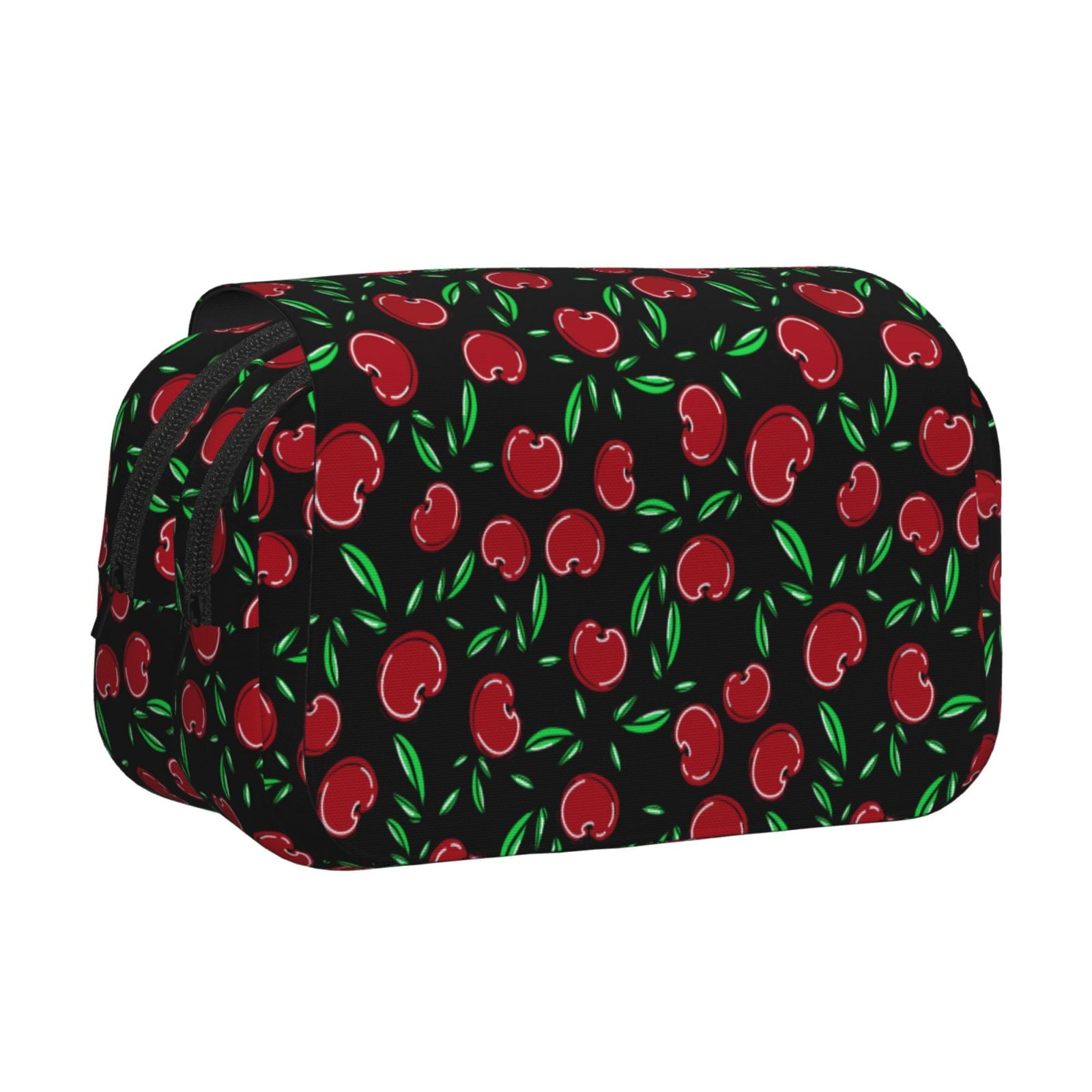 Rateoe Cherry Pattern Double Clamshell Pen Case, Storage Organizer with Two Zipper Compartments– Holds Up to 50 Pencils & Pens