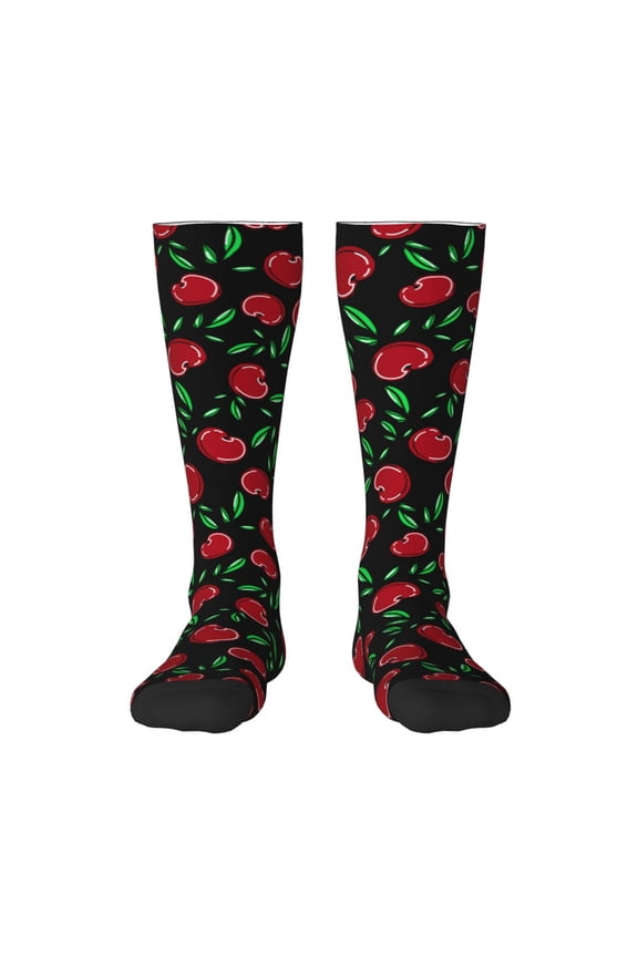 Cherry Pattern Women’s Knee High Crew Socks,Trouser Socks Comfortable, Breathable, Moisture-Wicking and Soft