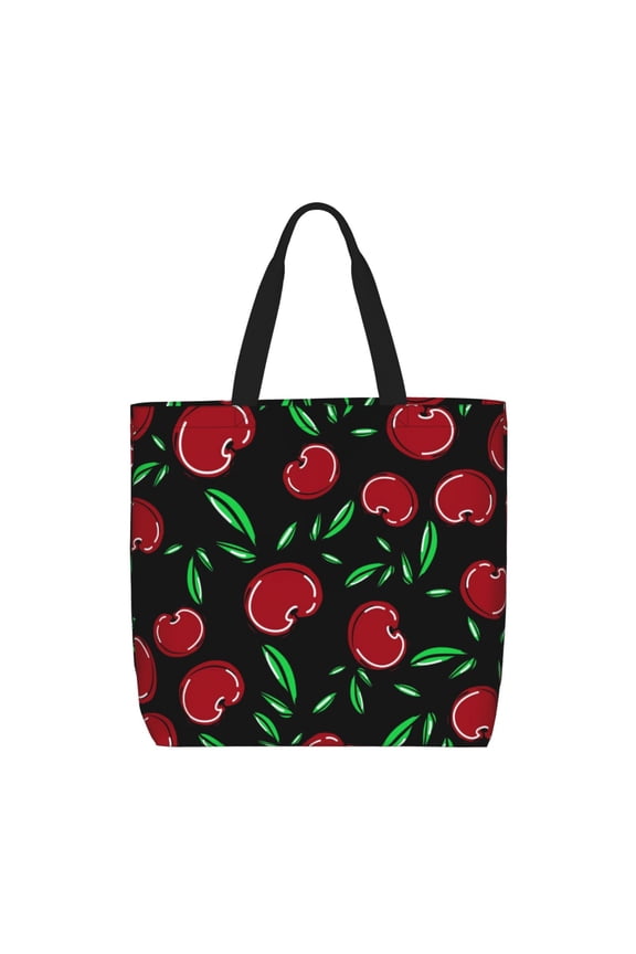 Cherry Print Lightweight Tote Bag for Women, Water-Resistant Shoulder Bag with Zipper, Spacious Casual Handbag for Work, School, Shopping