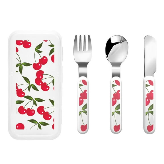 Rateoe Cherry for Stainless Steel Kids Silverware Set - Child and Toddler Safe Flatware - Children's Knife, Fork And Spoon Set