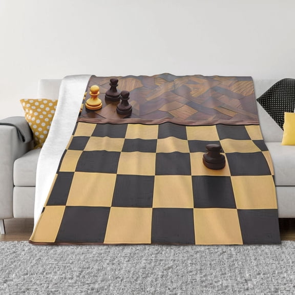 Rateoe Chess Board With Pawns Pattern Flannel Throw Blanket, Ultra-soft Blanket for Bed, Couch, Car, Hypoallergenic Anti-pilling blanket-40"x30"(Horizontal)
