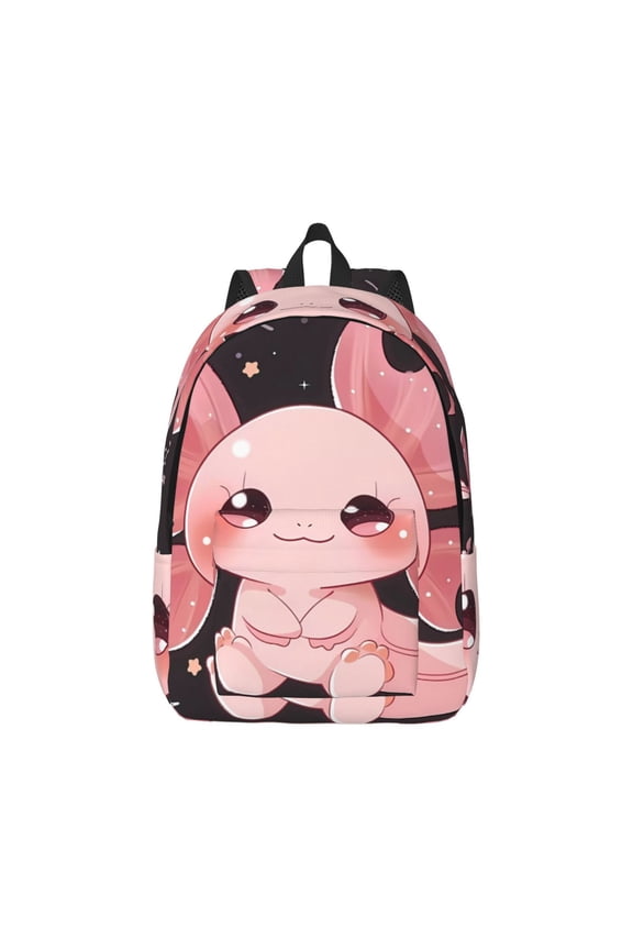 Chibi Axolotl Sakura Fantasy Pattern Canvas College Laptop Backpack,Travel Daypack,Durable Rucksack Travel Notebook Bag School Backpack Book Bag for Men Women-Small