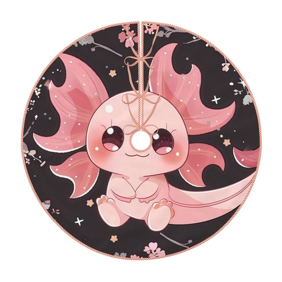 Rateoe Chibi Axolotl Sakura Fantasy Pattern Christmas Tree Skirt with Ties, Christmas Tree Decorations, Farmhouse Christmas Decor Xmas Holiday Decorations-30"
