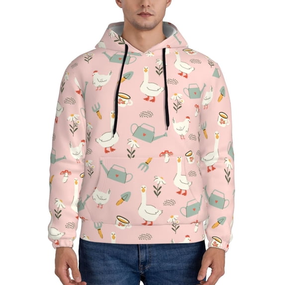 Rateoe Chicken And Goose Pattern Mens Hoodie, Pullover Hooded Sweatshirt, Kangaroo Pocket Hoodie Ideal for Daily Wear, Travel and Home-Medium