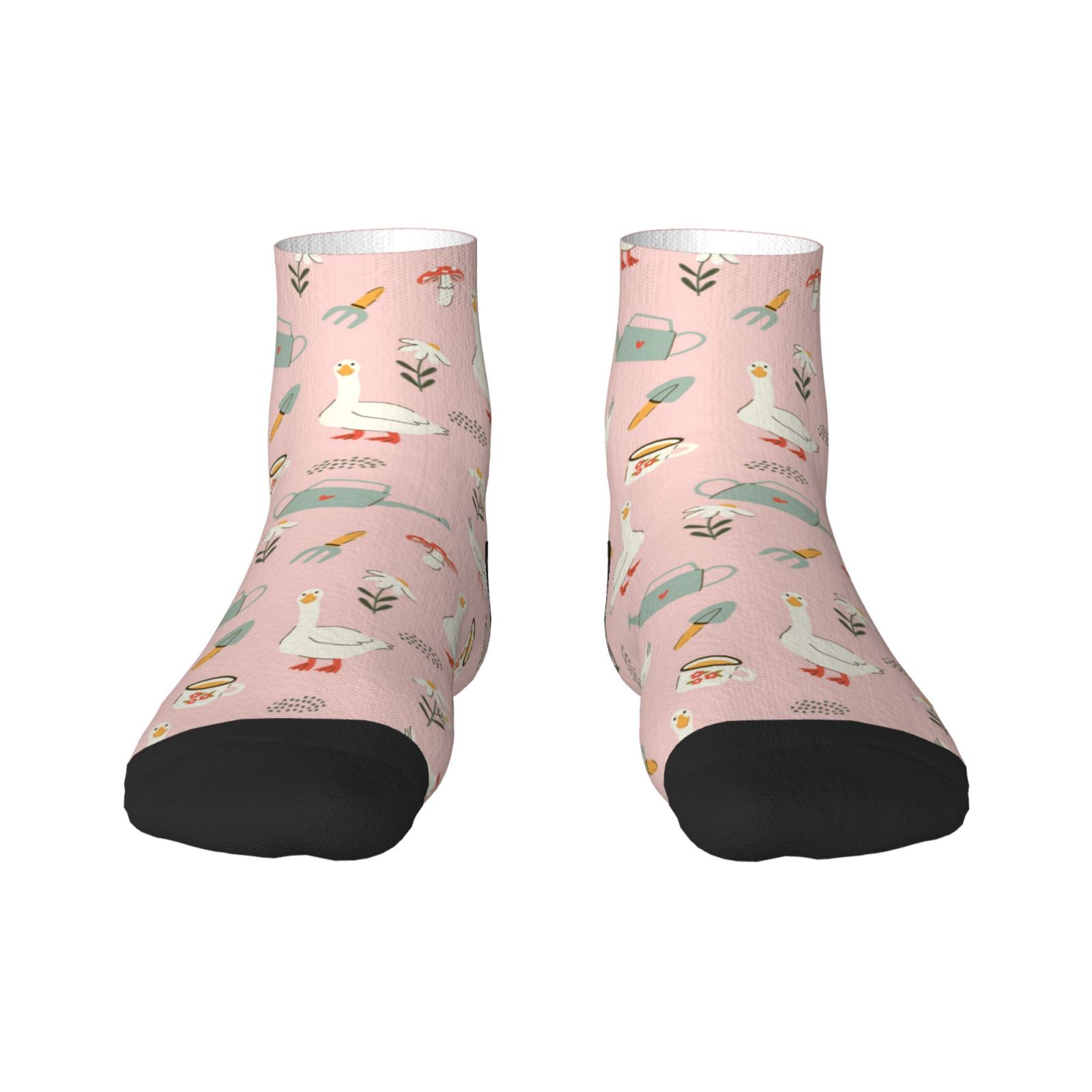 Rateoe Chicken And Goose Pattern Quarter Crew Socks,Toe Seamed Ankle Socks,Cotton Cushioned Breathable Athletic Crew Sports Socks
