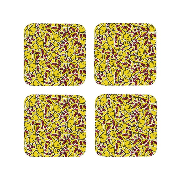 Rateoe Chicken Cartoon Drawing Drink Coasters Set of 4 Leather Coasters Spill Protection for Table Desk,Durable and Non Slip Leather Coaster ,4 Inches Drink Mats-Square