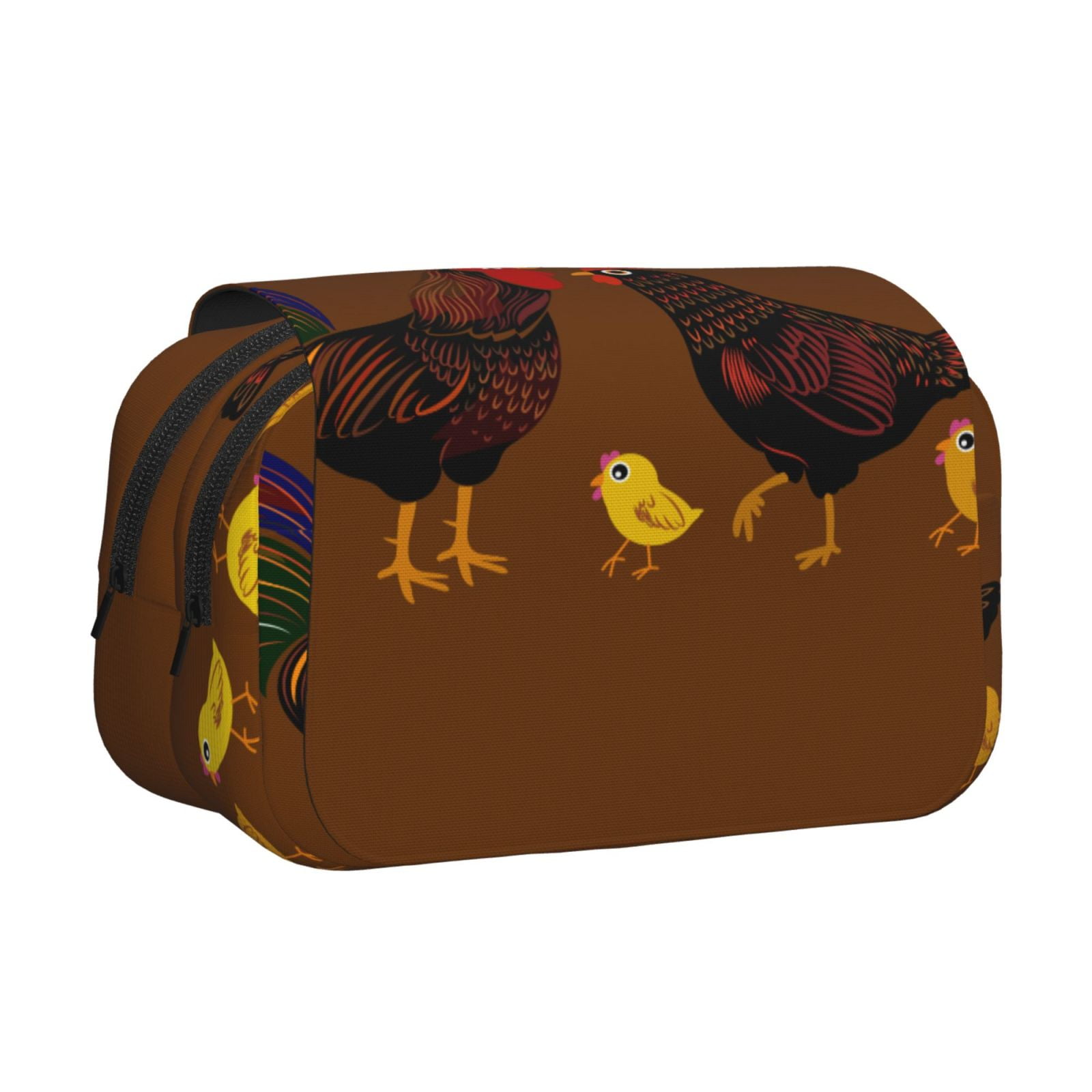 Rateoe Chicken Farm Animal Pattern Double Clamshell Pen Case, Storage Organizer with Two Zipper Compartments– Holds Up to 50 Pencils & Pens