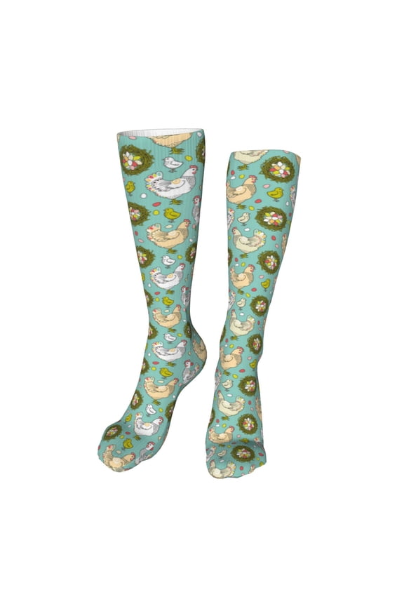Chicken Laying Eggs print Women's Men's Novelty 20in Crew Socks Cotton Socks Knee High Socks for Walking,Running,Nurses,Pregnancy-One Size