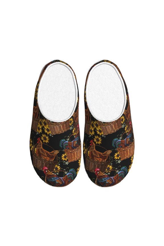 Chicken Rooster Print Women's Men's Cotton Knit Slippers Lightweight Memory Foam Indoor House Shoes with Anti-Skid Sole-37/38