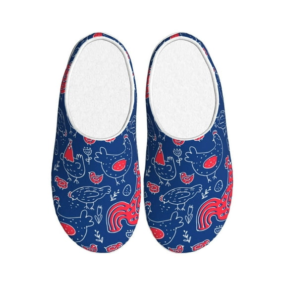 Rateoe Chicken and Rooster Print Women's Men's Cotton Knit Slippers Lightweight Memory Foam Indoor House Shoes with Anti-Skid Sole-40/41