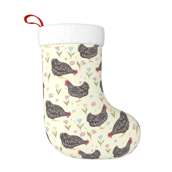 Rateoe Chickens And Flowers Print Christmas Stockings,18 Inch Large Christmas Stockings Decoration Ornaments for Holiday Home Fireplace Indoors