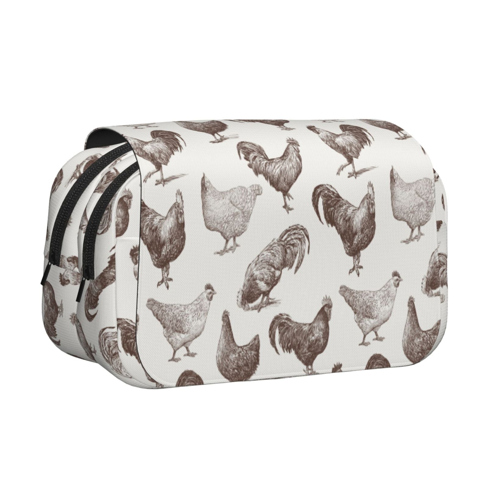 Rateoe Chickens Pattern Double Clamshell Pen Case, Storage Organizer with Two Zipper Compartments– Holds Up to 50 Pencils & Pens