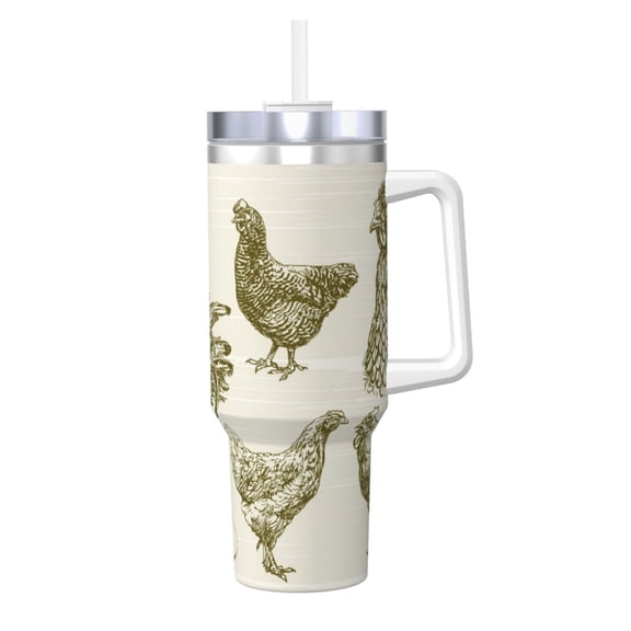 Rateoe Chickens Printed 40OZ Ice Bully With Handle - Stainless Steel Travel Cup Portable for Hot & Cold Drinks, Travel, Gym, Home, and Outdoor Activities