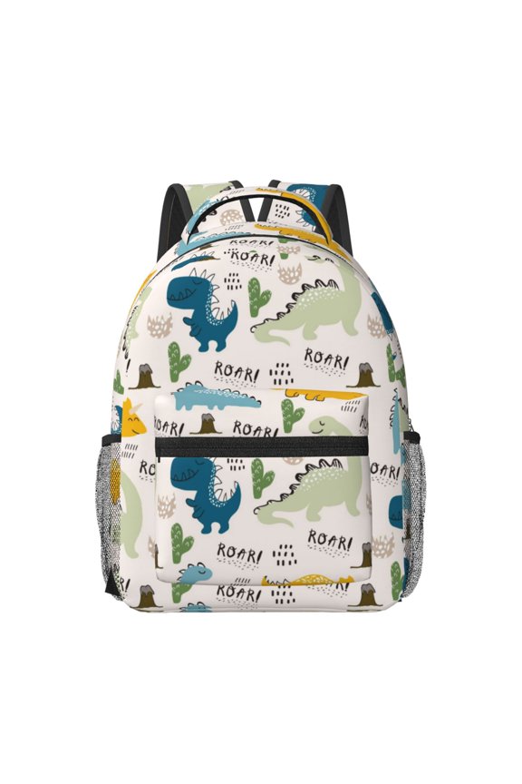 Childish Dinosaur Pattern Durable Student Backpack Laptop Bag- Ergonomic Design, Waterproof Twill Fabric - Ideal for School, Travel, and Outdoor Activities