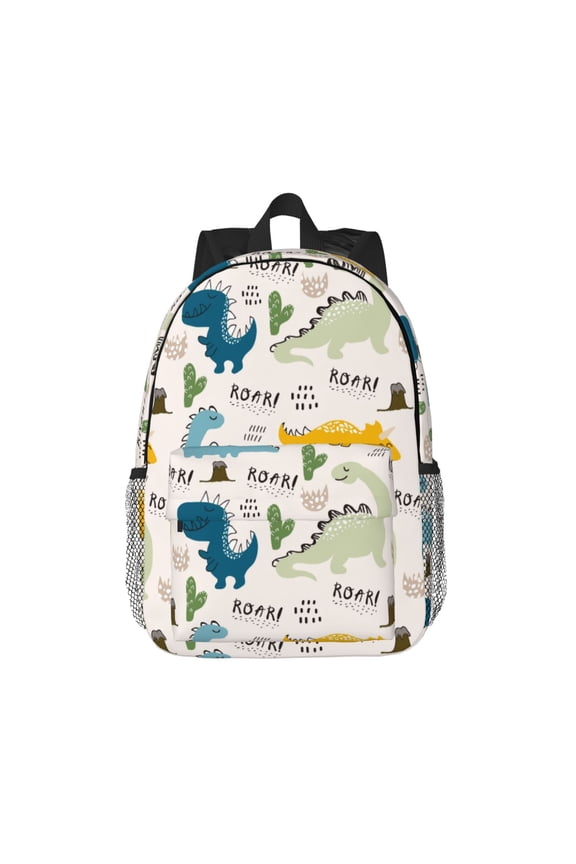 Childish Dinosaur Pattern Student Backpack Water-resistant Backpack 15-inch Laptop Backpack Lightweight Adjustable School Backpack