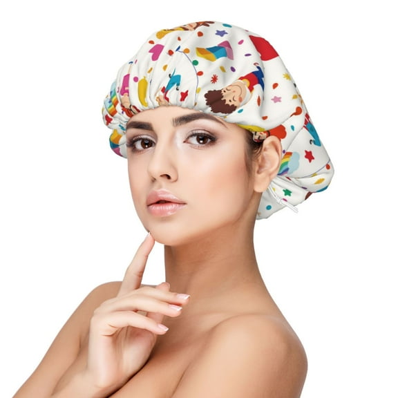 Rateoe Childrens Party Pattern Silk Satin Hair Bonnet for Sleeping, Adjustable Sleep Cap Turban for Women , Curly Straight Hair Long Large Braid