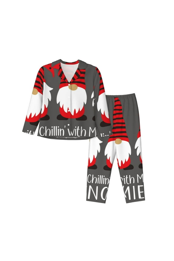 Chillin with My Gonme Pattern Womens Pajamas Set Long Sleeve Sleepwear Button Down Nightwear Soft Cotton Pj Lounge Sets