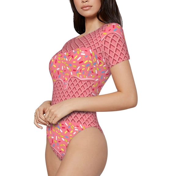 Rateoe Chocolate with Flowing Cream Printed Women Rash Guard Short Sleeve,Tummy control Swimsuit Surfing Swimsuit Bathing Suit Short-sleeved Onesie UPF 50+