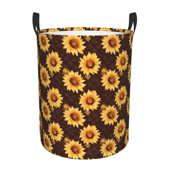Rateoe Chocolate Plaid Sunflower A Pattern Round Laundry Hamper Basket, Tall Hamper Basket for Blanket Storage, Nursery Clothes Hamper for Laundry in Bedroom and College Dorm-Small