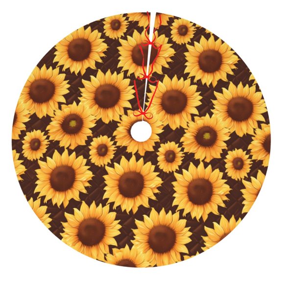 Rateoe Chocolate Plaid Sunflower Print Christmas Tree Skirt 36" for Xmas Holiday New Year Party Circle Tree Mat Ornaments Decoration