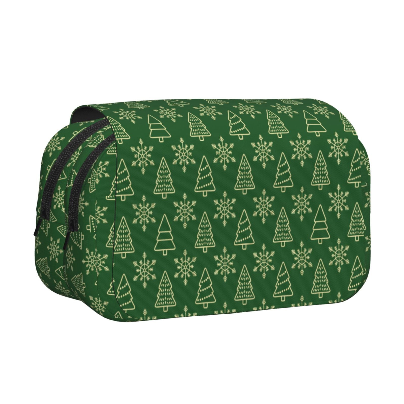 Rateoe Christmas (2) Pattern Double Clamshell Pen Case, Storage Organizer with Two Zipper Compartments– Holds Up to 50 Pencils & Pens