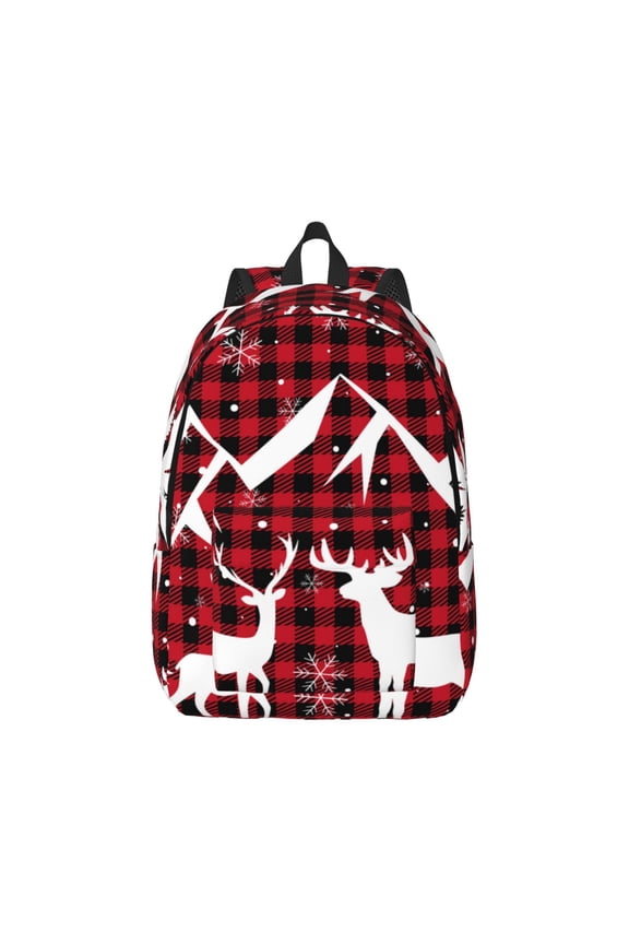 Christmas Buffalo Plaid Pattern Canvas College Laptop Backpack,Travel Daypack,Durable Rucksack Travel Notebook Bag School Backpack Book Bag for Men Women-Medium