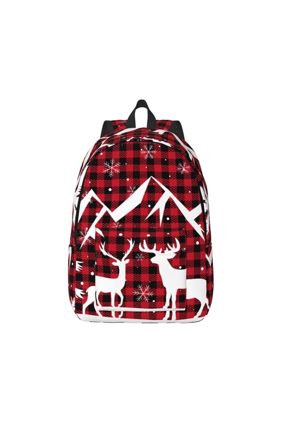 Christmas Buffalo Plaid Pattern Canvas College Laptop Backpack,Travel Daypack,Durable Rucksack Travel Notebook Bag School Backpack Book Bag for Men Women-Medium