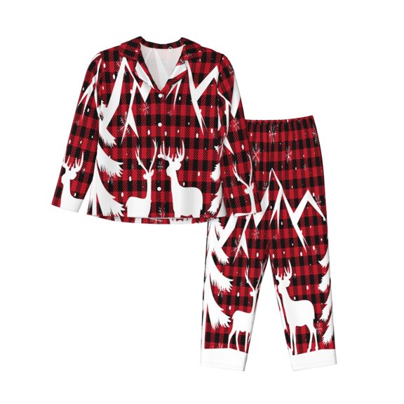 Rateoe Christmas Buffalo Plaid Pattern Womens Pajamas Set Long Sleeve Sleepwear Button Down Nightwear Soft Cotton Pj Lounge Sets