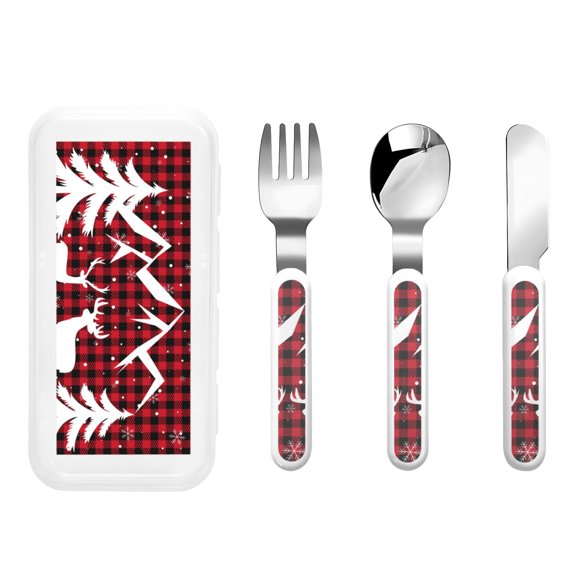 Rateoe Christmas Buffalo Plaid for Stainless Steel Kids Silverware Set - Child and Toddler Safe Flatware - Children's Knife, Fork And Spoon Set