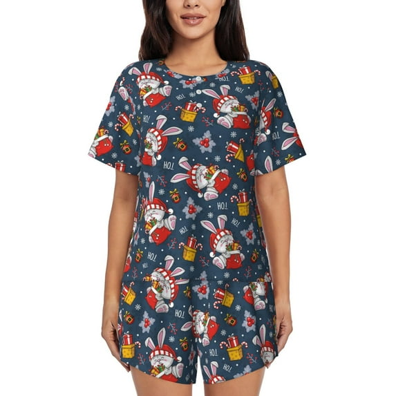 Rateoe Christmas Bunny A Pattern Women's Short-Sleeved Pajama Set - 2 Piece Soft and Lightweight Sleepwear Set-XX-Large