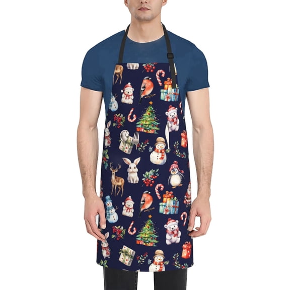 Rateoe Christmas Critters Delight Aprons with Pocket,Men Womens Aprons Waterproof Adjustable Cooking Aprons for Kitchen Gardening and Salon