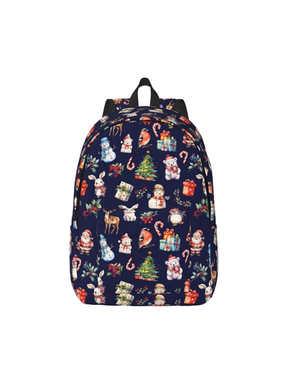 Christmas Critters Delight Pattern Canvas College Laptop Backpack,Travel Daypack,Durable Rucksack Travel Notebook Bag School Backpack Book Bag for Men Women-Small