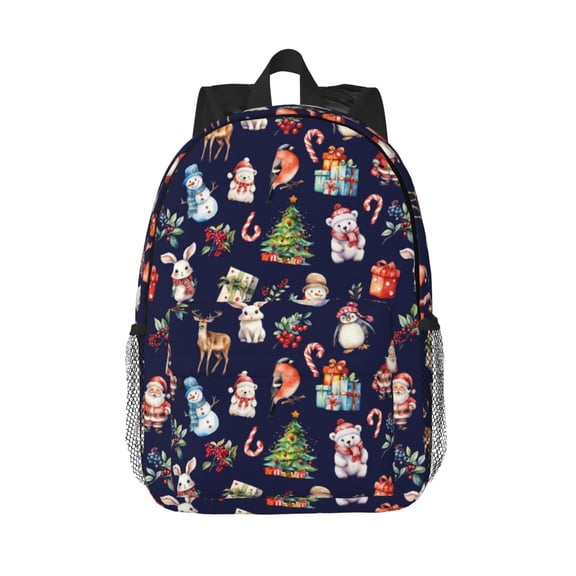 Rateoe Christmas Critters Delight Pattern Student Backpack Water-resistant Backpack 15-inch Laptop Backpack Lightweight Adjustable School Backpack