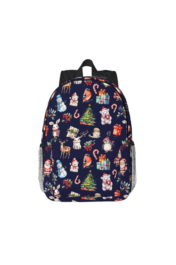 Christmas Critters Delight Pattern Student Backpack Water-resistant Backpack 15-inch Laptop Backpack Lightweight Adjustable School Backpack