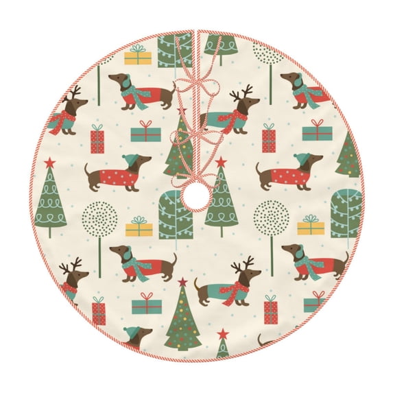 Rateoe Christmas Dachshund Dog Pattern Christmas Tree Skirt with Ties , Christmas Tree Decorations, Farmhouse Christmas Decor Xmas Holiday Decorations-30"