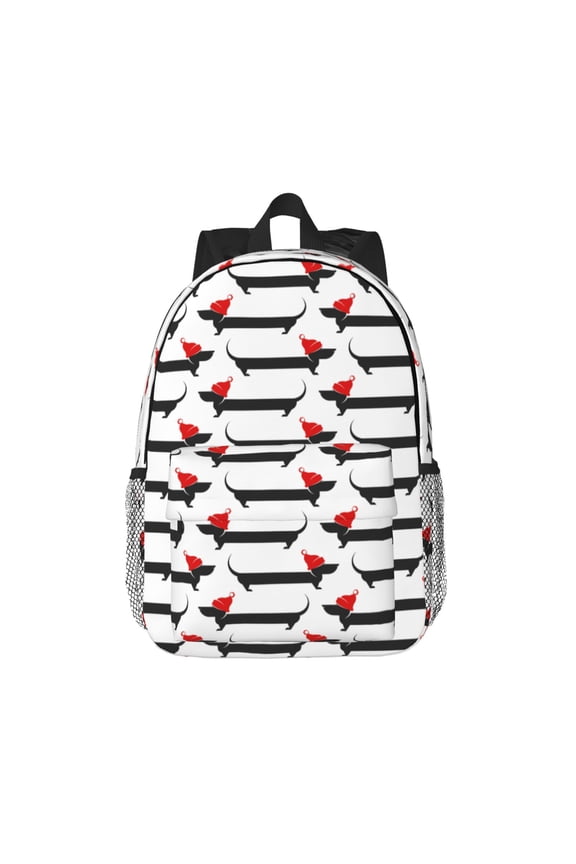Christmas Dachshund Pattern Student Backpack Water-resistant Backpack 15-inch Laptop Backpack Lightweight Adjustable School Backpack