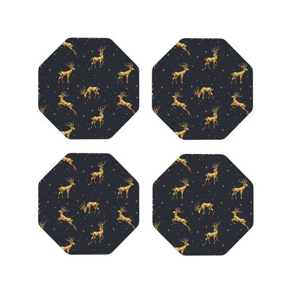 Rateoe Christmas Deers Drawing Drink Coasters Set of 4 Leather Coasters Spill Protection for Table Desk,Durable and Non Slip Leather Coaster ,4 Inches Drink Mats-Octagon